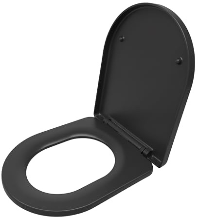 Relaxdays Toilettendeckel mit Absenkautomatik, Quick Release, 36 x 42 cm, Duroplast, Montage von Oben, D-Form, anthrazit