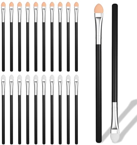 TIESOME 20 Pcs Eye Shadow Applicator Sponge Tip, Double Sided Foam Eyeshadow Sponge Applicator with Long Organic Handle, Washable Reusable Eye Makeup Brush Set for Blending & Shading, Black