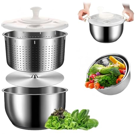 DuZhiLixon 6L-Stainless Steel Salad Rotator, Non-Slip Base, Vegetable Dishwasher, Multi-Use Lettuce Spinner, Kitchen Strainers.
