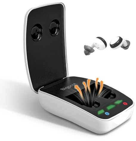 OTC Hearing Aids Rechargeable, Hearing Aids for Seniors, Clear Sound Amplifier for Hearing Loss, Smart Noise Cancellation, 200H Charging Case, Auto Dryer, 4 Modes, Fashionable and Comfortable