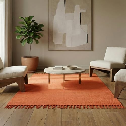 Elegant Floors® Chindi Teppich ORANGE 60x90 cm handgewebt aus Baumwolle – Kleiner nachhaltiger Flachgewebe Teppich