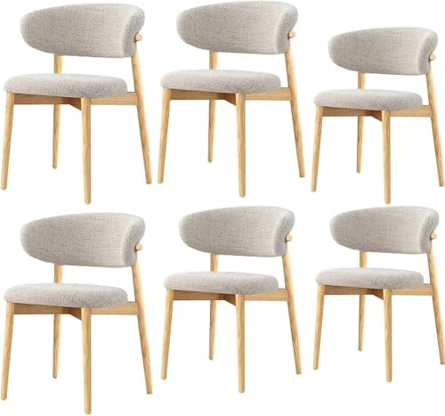 Sillas modernas de comedor de madera maciza, sillas de reposabrazos, sillas acolchadas de tela con respaldo curvo, diseño ergonómico, adecuadas para cocina y Sala de estar Wood,6pieces