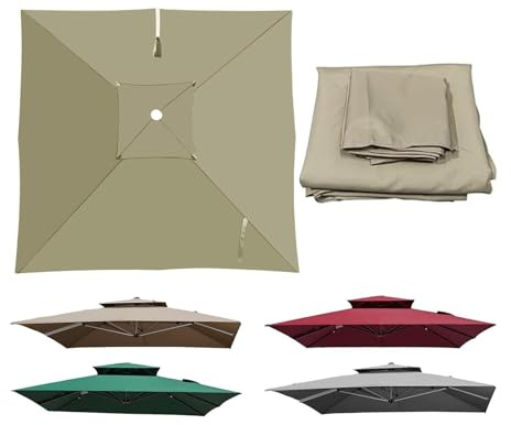 Coperture Per Ombrelloni Decentrato Da Giardino, Quadrato 3x3m 2.5x2.5m 8 Stecche Telo In Poliestere Impermeabile Anti-UV, Top Telo Di Ricambio Superiore Per Ombrellone Esterno(Khaki,2.5x2.5m)