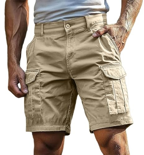 Short Homme Cargo Décontracté Bermuda avec Multi-Poches Ample Uni Elastique Boardshort Grande Taille Pantalon Court de Travail Militaire Vetement Outdoor Tactique Eté Running Plage Short Jogging S-4XL
