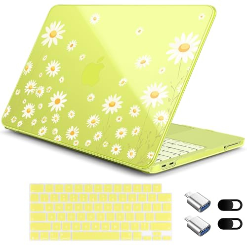 Loyrina for MacBook Neo 13 Inch Case 2026 Release Model A3404, Cute Floral Aesthetic 1.2 mm Ultra Slim Hard Shell Cover, 6-in-1 Laptop Accessories Bundle for Women Girls, White Daisy