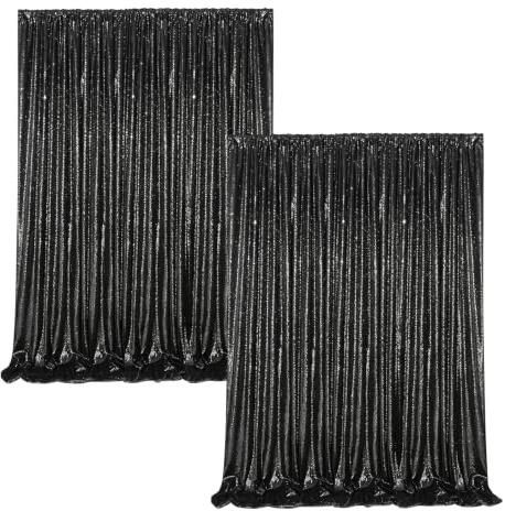 Lot de 2 rideaux à paillettes - 60 x 240 cm - Fond pailleté pour mariage, anniversaire, fond photo - 120 x 240 cm - Avec passe-tringle - Lametta PET (noir)