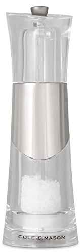 Cole & Mason H57272P Bobbi Molinillo de Sal, Precision+/Molienda Ajustable, Cromo/Acrílico, 185mm, Incluye 1 x Molino
