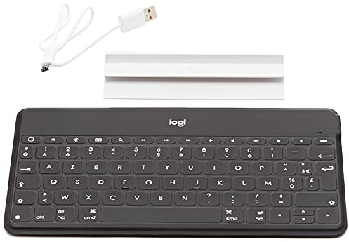 Logitech Keys-To-Go Clavier Bluetooth sans Fil pour iPhone, iPad, Apple TV, Ultra-Portable & Léger, Raccourci, Clavier AZERTY Francais - Noir