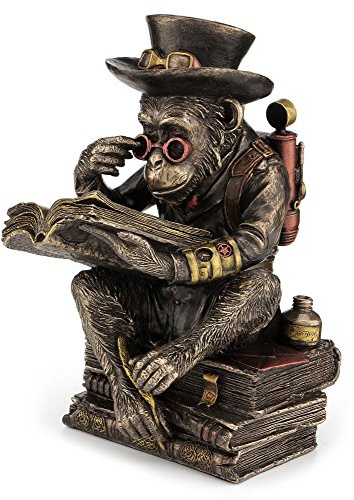 Veronese Design HANDBEMALT Steampunk Schimpanse Fantasy Statue aus Kunstharz in Bronze