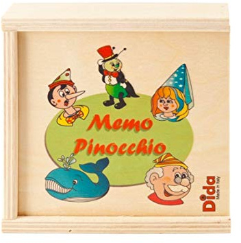Dida - Memory Pinocchio: Gioco di Memoria e Associazione Montessori, Memo Fiaba, 20 Carte in Legno da Accoppiare, per Bambini 2-4 Anni, Giochi Educativi da Tavolo