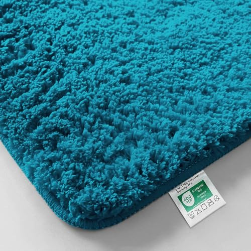 casa pura Badematte 50 x 60 cm türkis weicher, Flauschiger Badezimmerteppich in Shaggy Optik, Badvorleger rutschfest waschbar - Duschvorleger, Teppich Fußmatte für Badezimmer, Dusche, Sky Soft