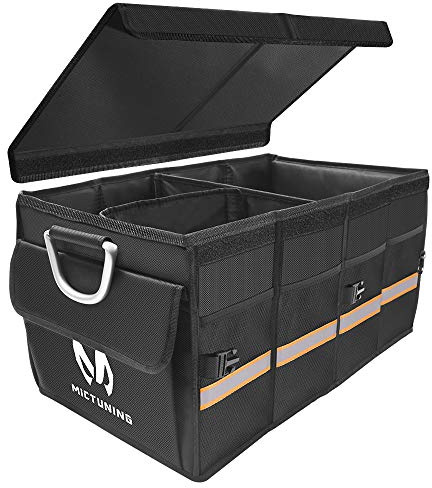 MICTUNING Organisateur de Coffre de Voiture Imperméable Boîte de Rangement Pliable avec Compartiments Multiples Poignée en Alliage d'Aluminium pour Camion SUV Jeep