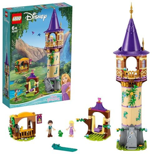 LEGO 43187 Disney Princess Rapunzel’s Tower, Buildable Castle Toy Playset with Rapunzel and Flynn Rider Mini-Doll Figures from Tangled Movie, Creative Gift Idea for Kids, Girls and Boys