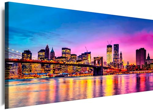 Myartstyle - Bilder Bilder New York Skyline NY Stadt City 120 x 45 cm LeinWandbilder Panorama Xxl - 1 Teilige Wandbilder Panorama Kunstdrucke w-a-2034-64