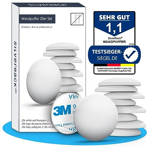 SilverRack Stopper Self -Adesive White [20 pezzi] - cuscinetto da parete da 3 m come protezione perfetta per muro e porte - tampone della porta protezione da parete come fermata