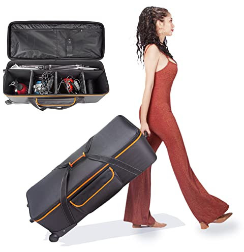 Photo Studio Equipment Trolley Carry Bag Case Padded Wheeled Portable 40 Inches for Tripod Light Stand Strobe Flash Video Photography Background Accessories