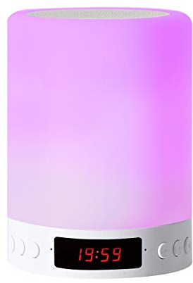 RBNANA Lampada Altoparlante Bluetooth, Lampada da Comodino Touch, Orologio Digitale FM, Touch Control Lampada con Dimmerabile 7 Colore 3 Luminosità