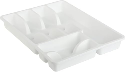 Engelland 1 x Besteckkasten Besteckkorb mit 6 Fächern, Kunststoff, BPA-frei, Farbe: Weiß, Maße: 38 x 29 x 5 cm