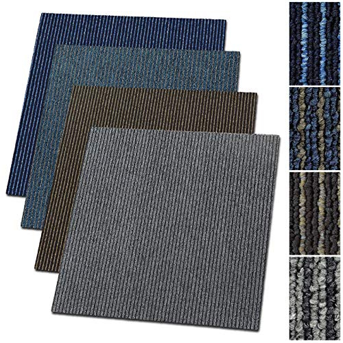 Floordirekt Teppichfliesen Bohemia - selbstliegend - Strapazierfähiger Schlingenflor - Bodenbelag für Büro und Gewerbe - 50x50 cm - Streifen-Optik (Braun)