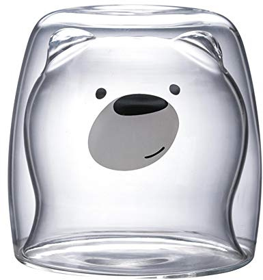 Doppelwandige Thermo Glastassen Cocktail Kaffeeglas Bär Katze Becher Tasse, 8 * 8,5 * 7cm, 270 Ml, 2 Stücke (A)