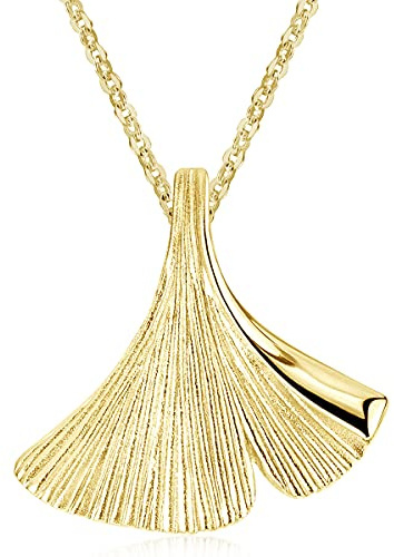 MATERIA by Matthias Wagner Damen Kettenanhänger Gold Gingko Blatt 925 Silber vergoldet mit Kette