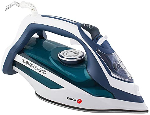 Fagor Plancha de ropa Comforta 3000W color azul, capacidad de 450ml, suela cerámica y punta de precisión con función de autolimpieza