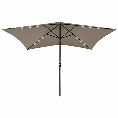 Tidyard Parasol avec LED et mât en Acier,pour Patio Jardin Balcon Piscine Plage,Protection UV Étanche avec Manivelle,Taupe 2x3m