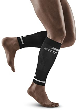 CEP - THE RUN COMPRESSION CALF SLEEVES para hombre | Calentadores para las piernas | Calentadores de compresión para hombre en negro para la activación muscular eficaz de la pantorrilla | Talla V | XL