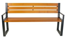 Sellon24® Parkbank Wetterfest Stahl Massiv Holz Gartenbank Teak Gestell Gartenmöbel Outdoor