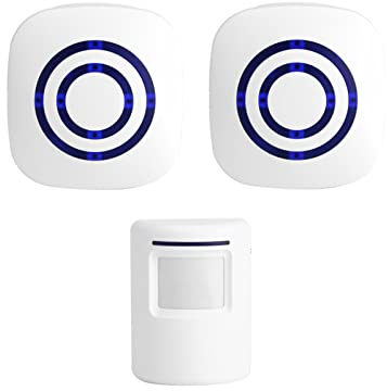 Timbre Alarma Entrada Timbre de la Puerta Alarma Sensor Infrarrojo Inalámbrico Detector de Movimiento con Transmisor Y Receptor(por Dos reglamentos Europeos)
