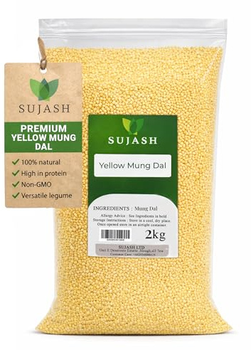 SUJASH Yellow Mung Dal 2Kg | For Soups, Stews & Vegetable Dishes | Yellow moong dal cooks smoothly for soups stews curries casseroles and nutritious everyday vegetarian family meals with ease.
