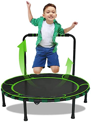Trampolin Kinder Indoor Outdoor Ø91cm, Mini Trampolin Jumping Fitness Trampolins Faltbar Gartentrampolin mit Griff und Sicherheitspolster, Kindertrampolin für Jungen Mädchen ab 3 Jahre(Grün