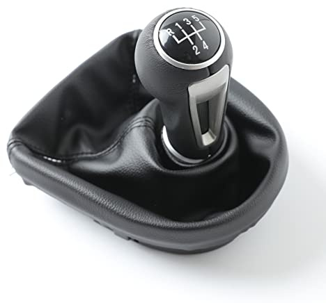 car passion Funda Coche Manual + Pomo Palanca de Cambios + Marco Aro Compatible con Seat Leon Altea Toledo 2005-2012 Cambio Manual Costuras Negras Recambio Coche (5 Velocidades)