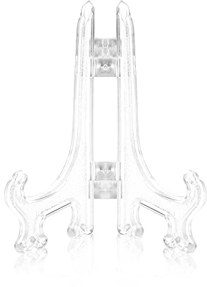 Funzhan 2pcs Clear Plate Stand for Display 3 Inch Acrylic Easel Stands Small Display Holders for Plates Books Photos Table Numbers Foldable Home Office Decor Clear Display Stand