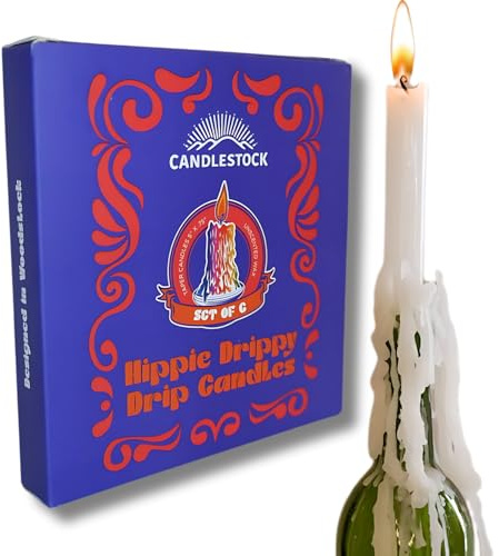 Candlestock Hippie Drippy Drip Candles - Pack of 6 Dripping Tapers - Wine Bottle Melting Candles (White)