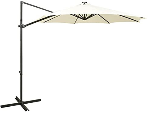 XIAOGUANG Ampelschirm mit Mast, Balkon Sonnenschirm, Marktschirm, Garten, Balkonschirm, Sonnen Schirme, Balkon Schirm, und LED-Leuchten Sandfarben 300 cm