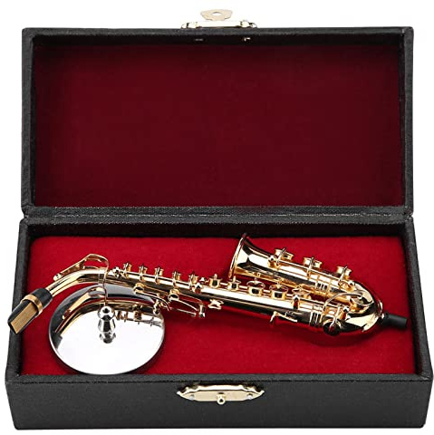 Fyearfly Miniatur Saxophon Modell Mini Musikinstrument Dekor Puppenhaus Modell Instrument Modell Ornamente mit Ständer und Tasche Home Decoration Geschenk