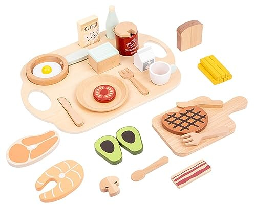 URFEDA Accessoire Cuisine en Bois Petite Fille, Cuisine Aliments Jouet en Bois, Jouet d'apprentissage éducatif, Cuisine Jeu d'imitation, Tea Party Jeux de Rôle Jouet pour Enfants 3 4 5 Ans