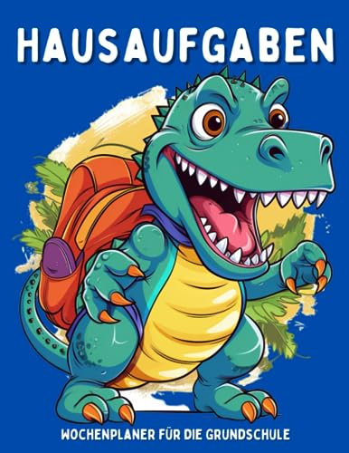 Hausaufgaben Wochenplaner für die Grundschule: Dino, 100 Seiten, Wochenübersicht und Notenübersicht, Notizheft