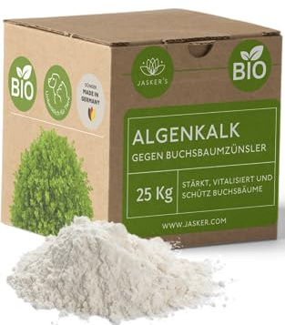 JASKER'S Algenkalk für Buchsbäume 25 Kg – Algenkalk gegen Buchsbaumzünsler - 100% natürliche Widerstandskraft und Regeneration für anfällige Buchsbäume - Buchsbaumdünger und Spritzmittel
