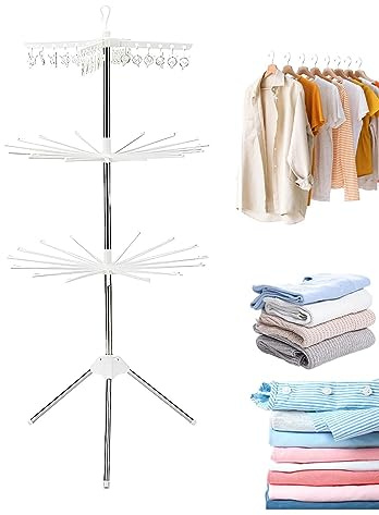 Dubbulon Étendoir à Linge,Séchoir à trépied Rotatif à 360 ° pour vêtements - Cintre à Linge intérieur extérieur pour Serviettes, Chaussettes, sous-vêtements, Chemises, Shorts, Bavoi, Couches,