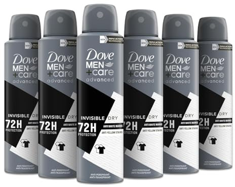 Dove Deodorante Dove Men + Care Invisible Dry Spray Advanced Care, Deodorante Uomo, con 1/4 Crema Idratante, Formula Idratante e Anti-Macchia, Protezione Fino a 72 Ore, 6 Pezzi da 150 ml