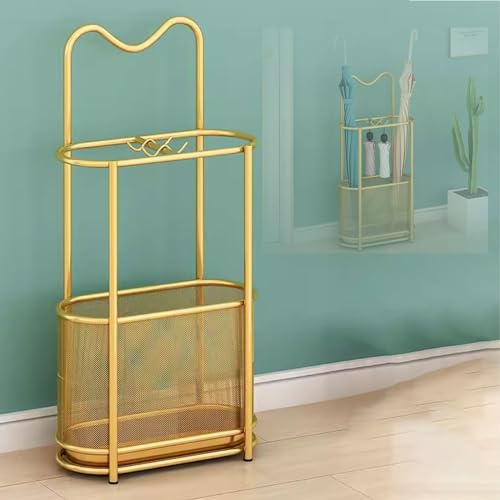 Generic Schirmständer Regenschirmständer Moderner Einfacher Schirmständer, Vintage-Metall (Schwarz/Gold) Mit Abtropfschale Und Haken Geeignet Für Eingangsraum Oder Flur (Color : Gold)