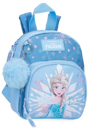 Joumma Bags Disney La Reine des Neiges Sac à dos pour enfant, bleu, fabriqué en polyester, bretelles réglables pour un transport confortable, plusieurs compartiments, avec porte-clés pompon bleu,