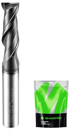 SHARPRO 3/8 End Mills 3/8 Inch Shank, 2 Flute Carbide Square Endmill with AlCrN Coated, Upcut Spiral CNC Router Bits for Alloy Steel, Metal and Stainless Steel