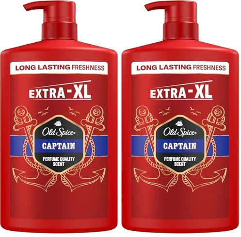 Old Spice Captain Gel De Ducha Y Champú Para Hombres 1000ml, Gel Para Cara, Cuerpo Y Pelo 3 En 1 Multiusos, Frescura Duradera, Fragancia Excepcional, Limpieza Profunda (Paquete de 2)