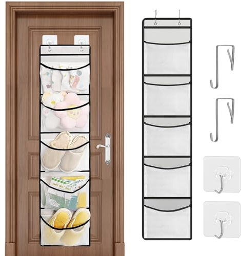 Wekuw Hängeregal Tür Organizer, Kleiderschrank Hängeorganizer Tür Hängeaufbewahrung Organizer Hängeorganizer mit 5 Netztaschen und 4 Haken, für Kinderzimmer Schlafzimmer Büro Badezimmer,130x32.5cm