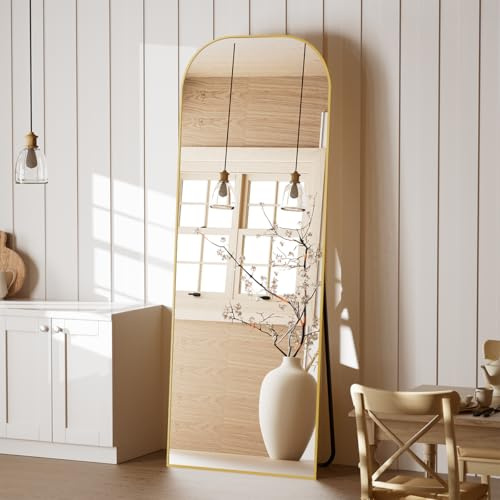 Koonmi Full Length Mirror, 56x21 Mirror Full Length with Stand, Gold Domed Top Square-Edged Floor Mirror with Aluminum Alloy Frame for Bedroom Living Room