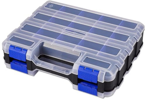 AIDY-PRO Caja de clasificación de tornillos de doble cara, 34 compartimentos, organizador de piezas pequeñas con separadores extraíbles, caja de tornillos, organizador de herramientas para tornillos,