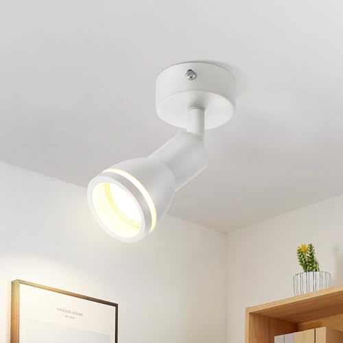 Deckenstrahler 1 Flammig Weiß GU10 Deckenlampe für Flur Küche Schwenkbar | LED Deckenleuchte Metall Deckenspot 191° drehbar Modern Spotlight für Wohnzimmer Küche Büro, Ohne Leuchtmittel